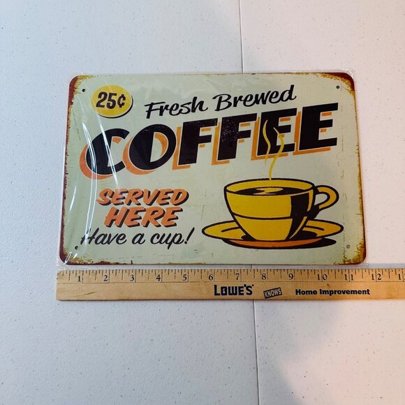 Coffee Sign With Cup & Steam Metal Sign Vintage Look Rusty Look Novelty Sign - Picture 4 of 7